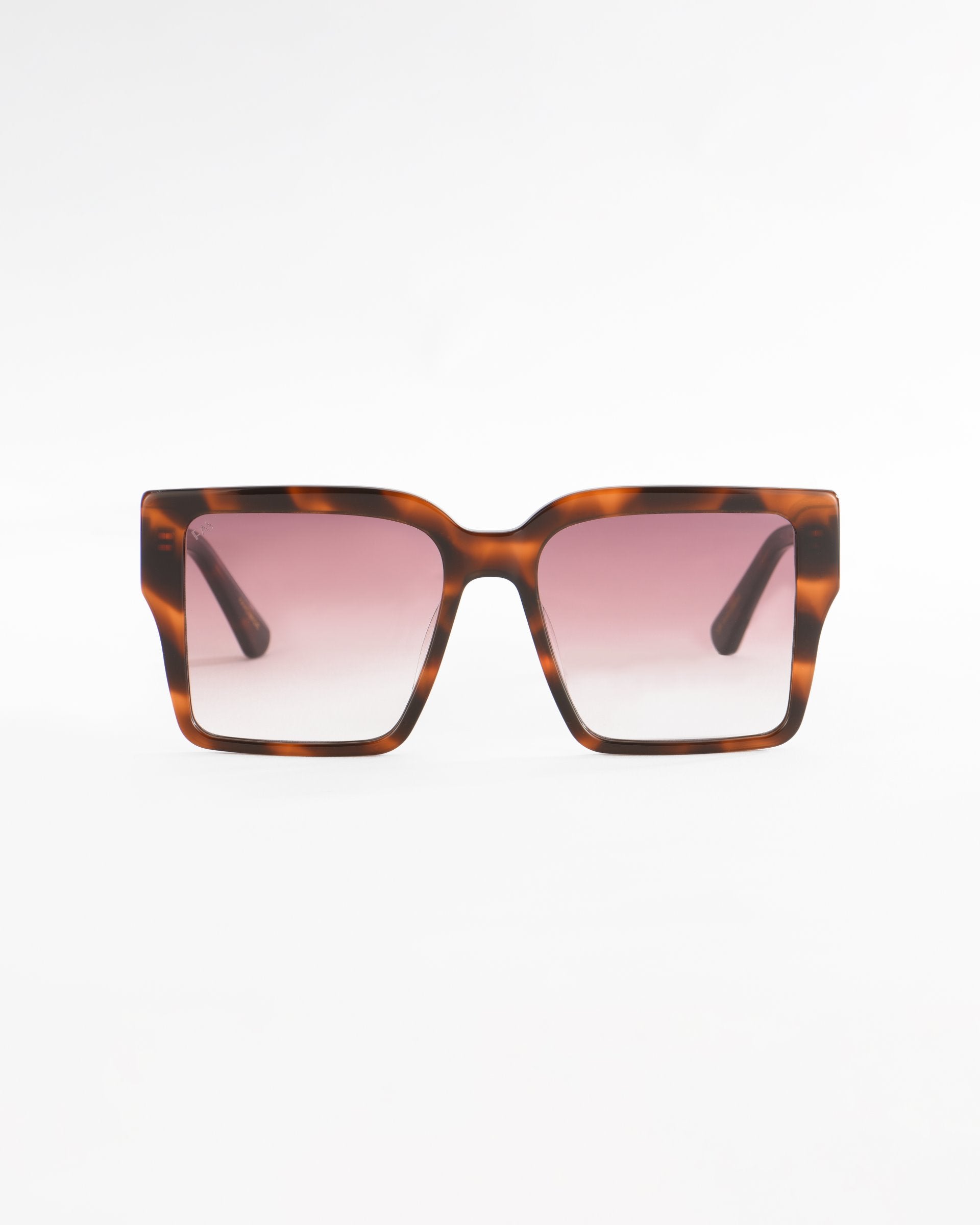 For Art&#39;s Sake® Castle, square, oversized sunglasses with tortoiseshell frames and ultra-lightweight, gradient pink lenses, set against a plain white background.