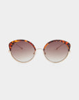 A pair of handcrafted Cocoon eyewear by For Art's Sake® featuring round, brown gradient lenses and a stylish tortoiseshell pattern on the upper frames. The temples and lower rims are gold-colored, creating a fashionable and elegant look. Offering UV protection, the background is plain white for a pristine display.