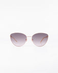 A pair of stylish Frida Brush sunglasses by For Art's Sake® with rose-gold frames and dark gradient, ultra-lightweight lenses. The arms, crafted from gold-plated stainless steel, are thin and elegant. Featuring UVA & UVB protection, these Frida Brush sunglasses create a modern look against a white background.