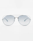 A pair of stylish For Art's Sake® Casino aviator sunglasses with light blue gradient nylon lenses and a thin silver metal frame. The sunglasses boast UV protection and a double bridge design, displayed against a white background.