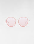 A pair of round Lemon sunglasses by For Art's Sake®, featuring thin, light pink frames and matching light pink-tinted lenses, set against a plain white background. The minimalist and modern design includes jadestone nose pads.