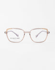 A pair of stylish eyeglasses with prescription lenses and a beige frame. The temples feature an elegant 18-karat gold-plated accent near the front. The brand name "For Art's Sake®" is visible on the left lens. The background is plain white.

Product Name: Mimosa