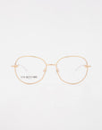 A pair of elegant handmade Jasmine eyeglasses with thin, gold-plated stainless steel frames against a white background. The frames have a square design with slightly rounded edges. The left lens has the brand name "For Art's Sake®" printed in black text.