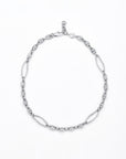 A hypoallergenic silver chain necklace with a mix of oval and rectangular links. It features a small clasp closure at the top. The **Portrait Necklace Silver** by **For Art's Sake®**, perfect for a portrait necklace, is displayed on a plain white background.