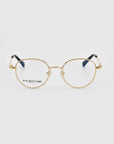 A pair of Bone I gold-rimmed round glasses with sleek round lenses, thin frames, and clear lenses. The text "For Art's Sake® LONDON" is visible on one of the luxurious metal detailing.