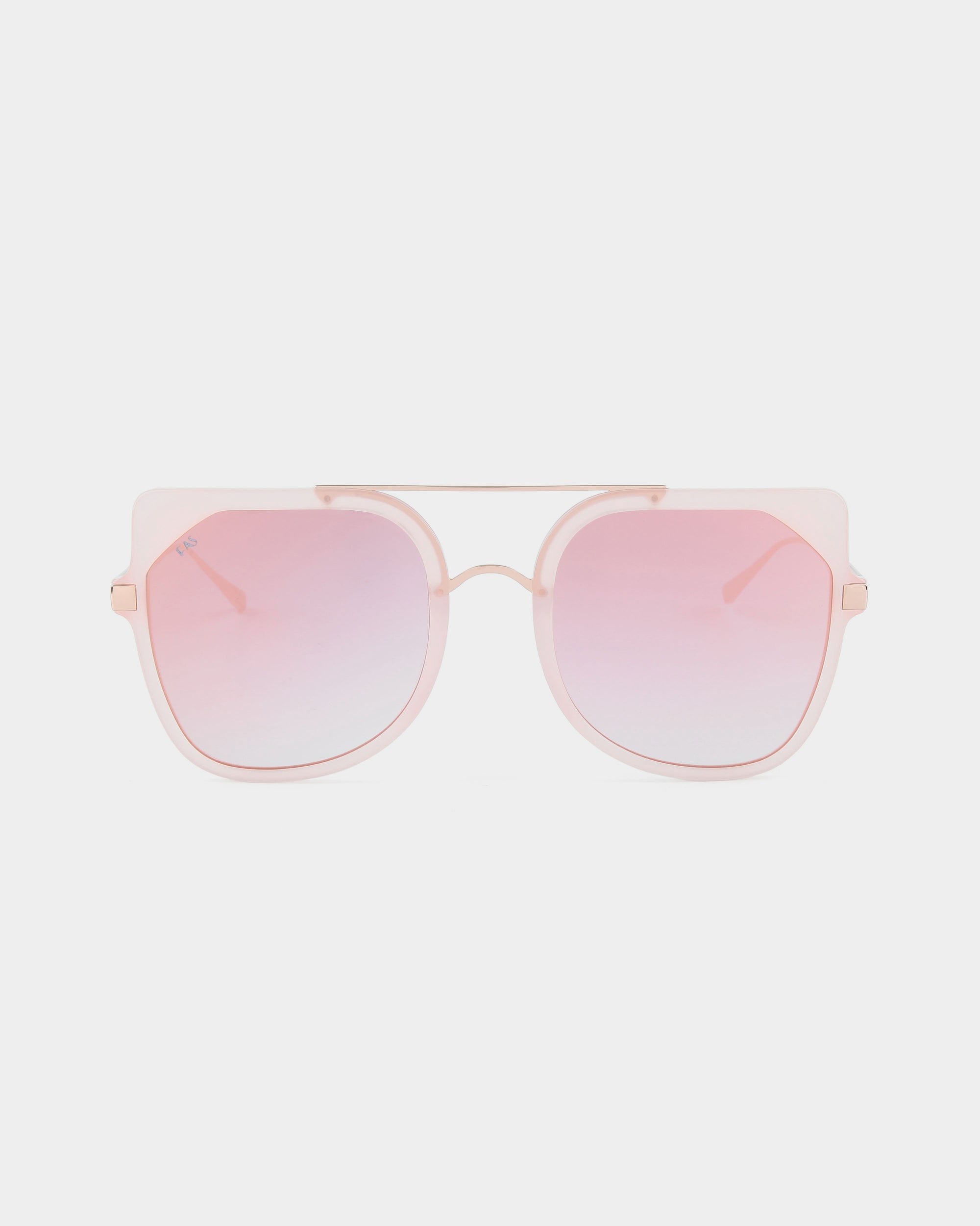 The &quot;Big Game&quot; by For Art&#39;s Sake® is a pair of trendy sunglasses with a square frame, featuring gradient pink lenses that fade to a lighter shade towards the bottom. The thin, metallic light pink frame showcases an aviator-style double bridge design and offers UV protection for optimal eye safety.